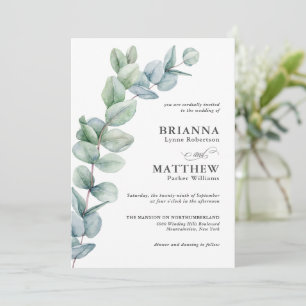 Simple Watercolor Eucalyptus Greenery Wedding Invitation
