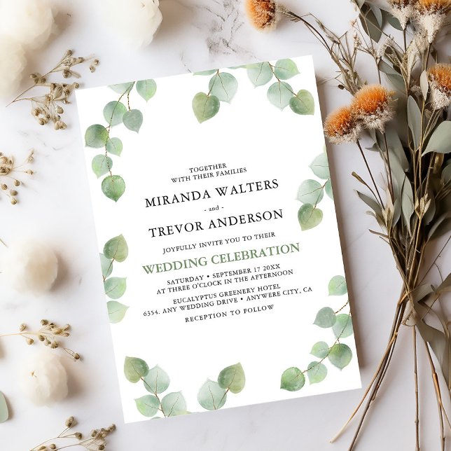Simple Watercolor Eucalyptus Greenery Wedding Invitation (Creator Uploaded)