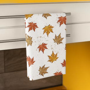 Simple Watercolor Fall Autumn Leaves Minimalist Tea Towel
