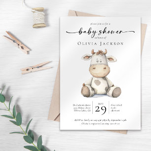 Simple Watercolor Farm Cow Baby Shower  Invitation