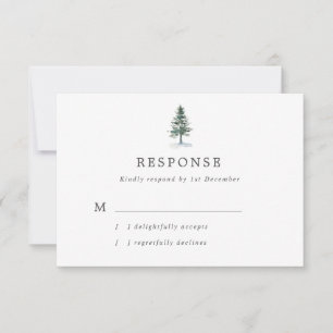 Simple Watercolor Fir Tree Wedding RSVP Card