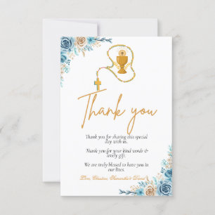 Simple watercolor  first holy communion thank you card
