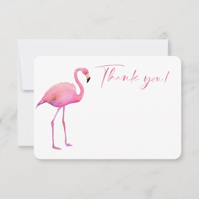 Simple Watercolor Flamingo Thank You Card (Front)