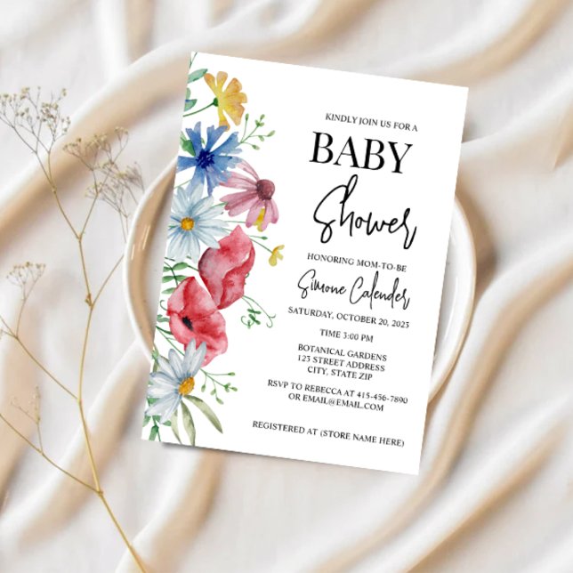 Simple Watercolor Floral Baby Shower Invitation (Creator Uploaded)