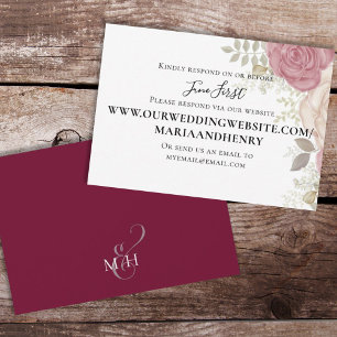 Simple Watercolor Floral Burgundy Via Website RSVP Card