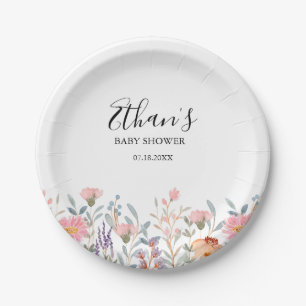 Simple Watercolor Floral Garden Baby Shower Paper Plate