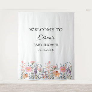 Simple Watercolor Floral Garden Baby Shower Tapestry