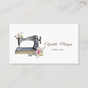 Simple Watercolor Floral Sewing Machine  Business Card