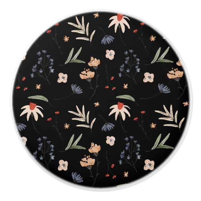 Simple watercolor flowers 1 ceramic knob (Front)