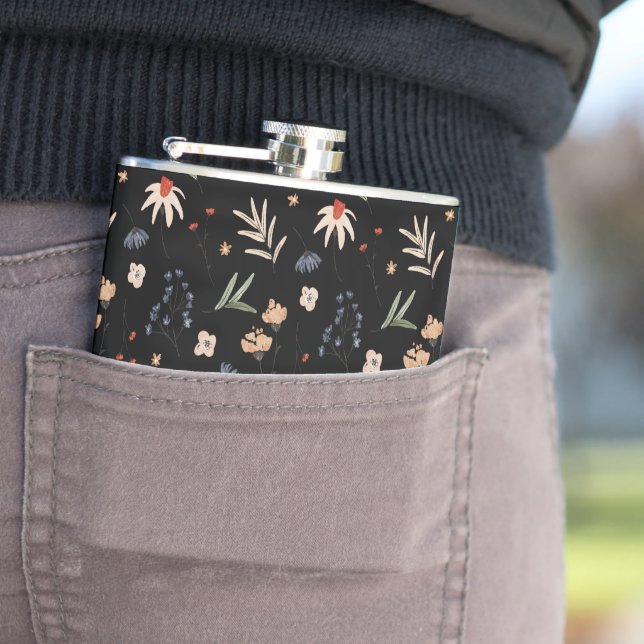 Simple watercolor flowers 1 hip flask (In Situ)