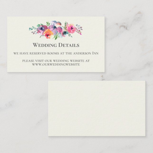 Simple Watercolor Flowers Modern Elegant Wedding Enclosure Card (Front/Back)