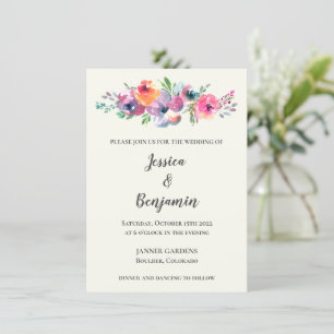 Simple Watercolor Flowers Modern Elegant Wedding Invitation