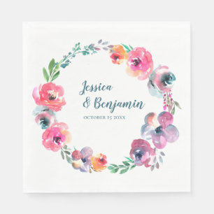 Simple Watercolor Flowers Modern Elegant Wedding Napkin