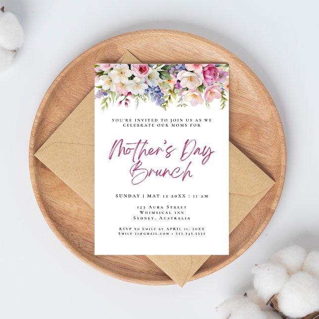 Simple watercolor flowers mother's day brunch invitation (Creator Uploaded)