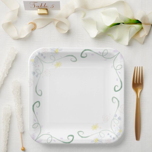 Simple Watercolor Flowers  Paper Plate (Wedding)