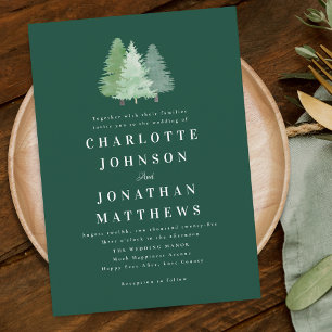 Simple Watercolor Forest Woodland Green Wedding Invitation