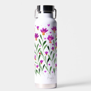 Simple watercolor forget me not flowers water bottle