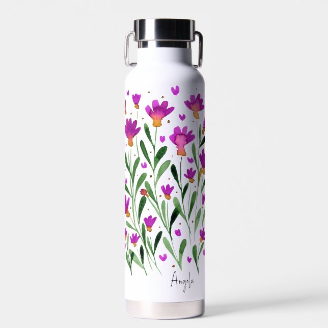 Simple watercolor forget me not flowers water bottle (Front)