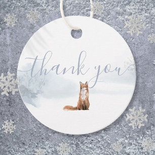 Simple Watercolor Fox Winter Scene Thank You Favour Tags