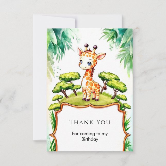 Simple Watercolor Giraffe Birthday Thank You Card (Front)