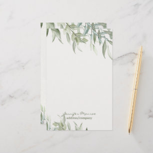 Simple watercolor green leaves personalised stationery