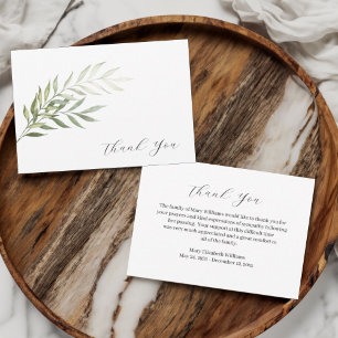 Simple Watercolor Greenery Funeral Thank You Card