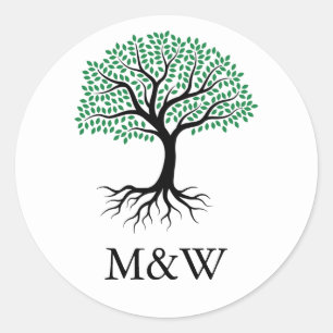 Simple Watercolor Greenery monogram Classic Round  Classic Round Sticker