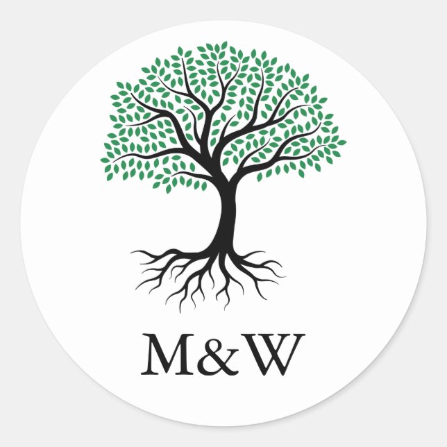 Simple Watercolor Greenery monogram Classic Round  Sticker (Front)