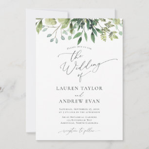 Simple Watercolor Greenery Wedding Invitation