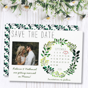 Simple Watercolor Greenery Wedding Photo Calendar Save The Date