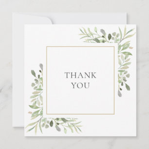 Simple Watercolor Greenery Wedding Thank You Card