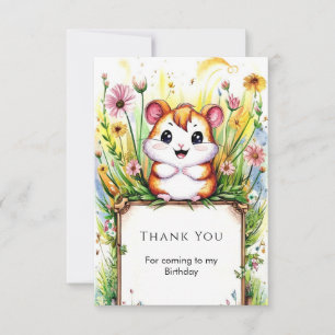 Simple Watercolor Hamster Birthday Thank You Card