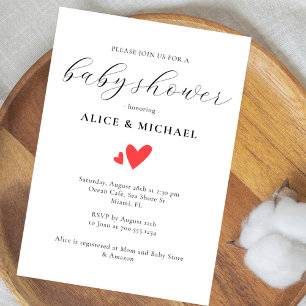 Simple Watercolor Heart Elegant Script Baby Shower Postcard