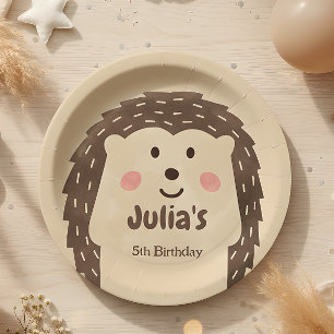 Simple watercolor Hedgehog Birthday  Paper Plate