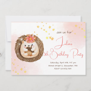 Simple watercolor Hedgehog Birthday Party Invitati Invitation