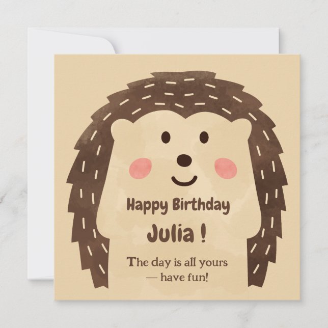 Simple watercolor Hedgehog Happy Birthday Card (Front)