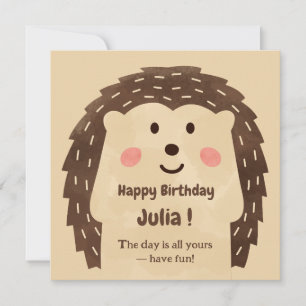 Simple watercolor Hedgehog Happy Birthday Card