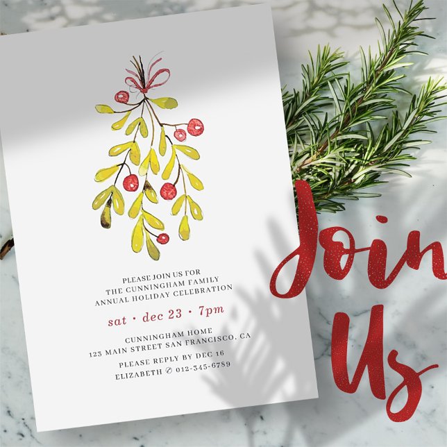 Simple Watercolor Holly and Berries Holiday Dinner Invitation (Creator Uploaded)