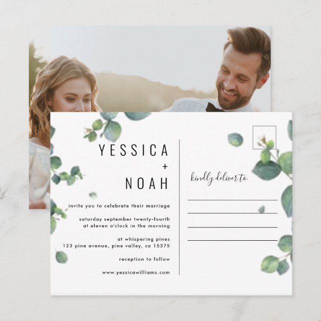 simple watercolor invitation Eucalyptus Wedding ph (Front/Back)