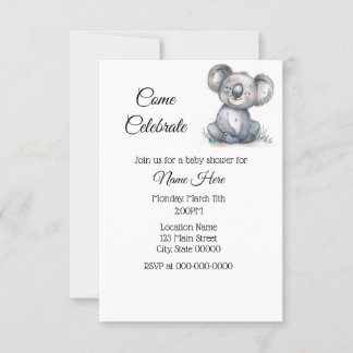 Simple Watercolor Koala Baby Shower Invitation