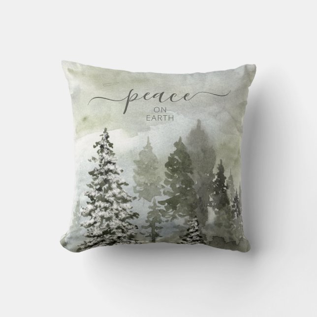Simple Watercolor Landscape Peace on Earth Cushion (Front)