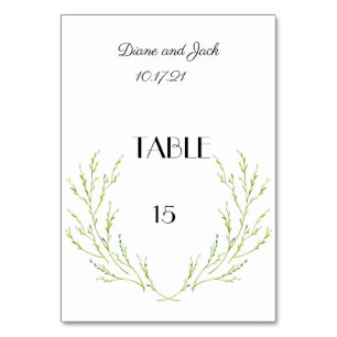 Simple Watercolor Laurel Wreath Table Number