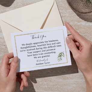 Simple Watercolor Leaf and Branch Memorial  Thank You Card
