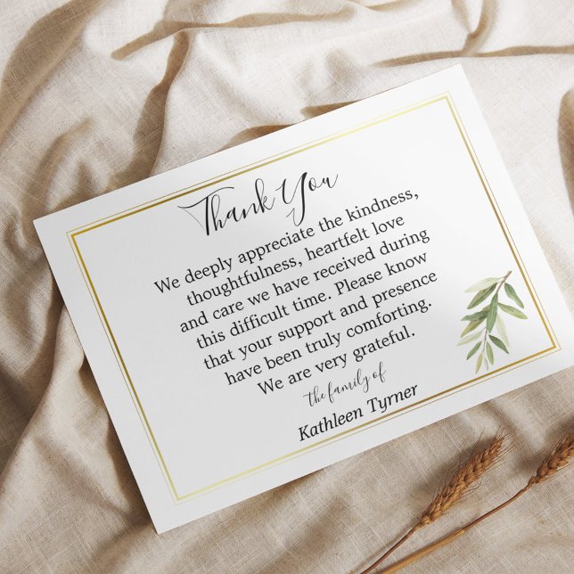 Simple Watercolor Leaf Celebration of Life Thank You Card (Simple Watercolor Leaf Celebration of Life Thank You Card)