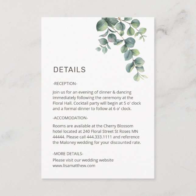 Simple Watercolor Leave Greenery Wedding Enclosure Card (Front)