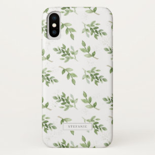Simple Watercolor Leaves Pattern Personalised iPhone X Case