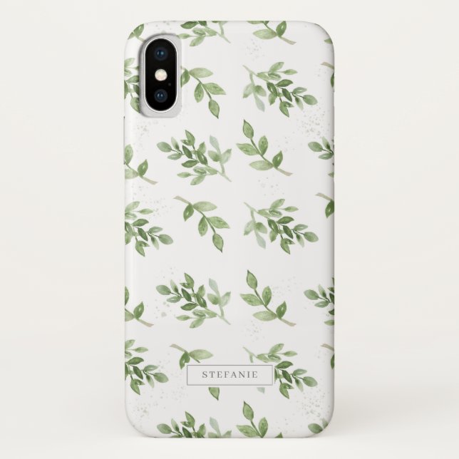 Simple Watercolor Leaves Pattern Personalised Case-Mate iPhone Case (Back)