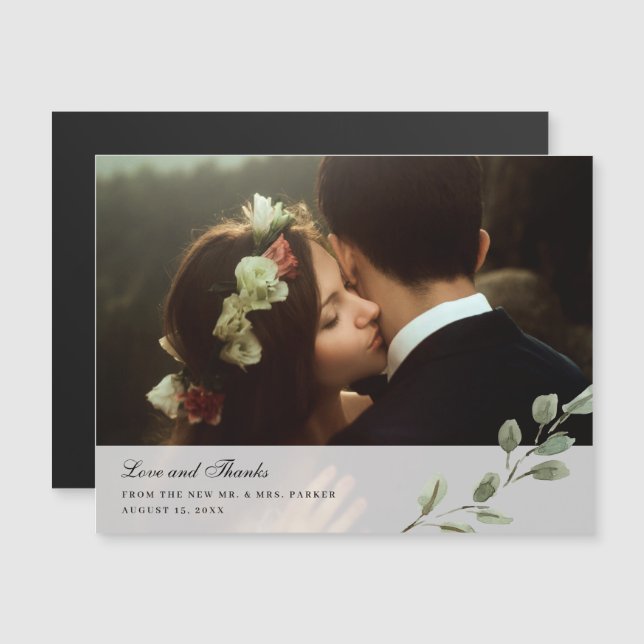 Simple Watercolor Leaves | Wedding Photo Thank You Magnetic Invitation (Front/Back)