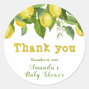 Simple Watercolor Lemon & Flowers Yellow White Classic Round Sticker