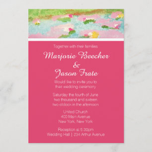 Simple Watercolor Lillies Wedding Invitation Pink